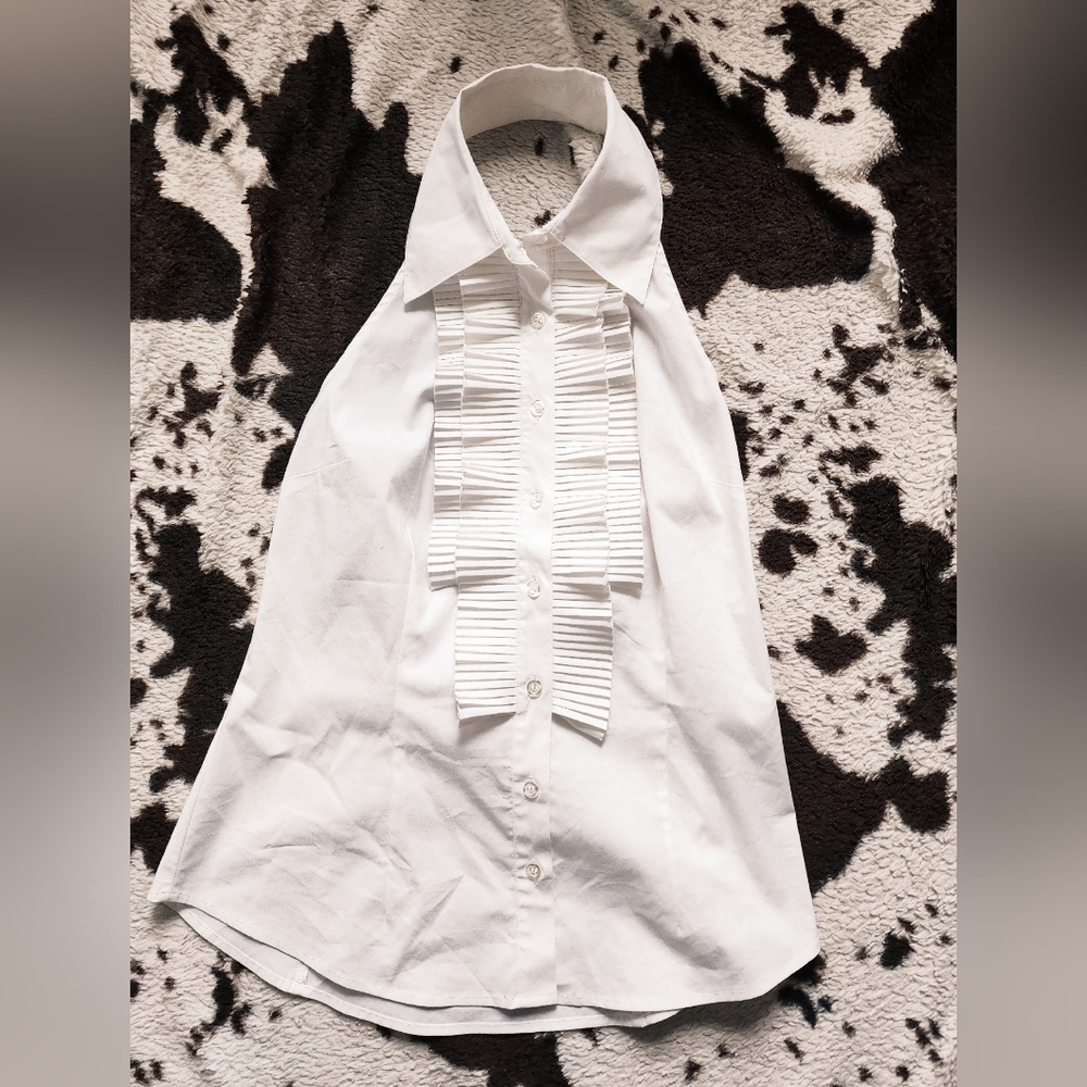 "INC" WOMEN'S HALTER TUXEDO BUTTON UP- WHITE